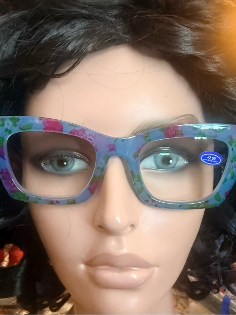 Floral Pastel Blue Large Frame Blue Light  Reading Glasses 2.50 power